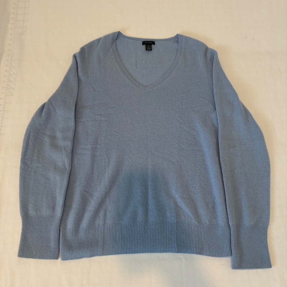 Only Mine Sweater Women XL Light Blue Good 100% Cashmere V-Neck Knit Pullover